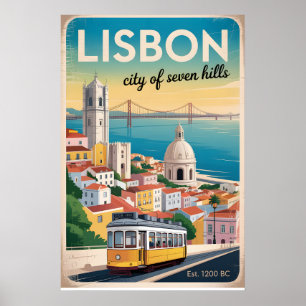 Poster Lisboa Portugal Silhueta Retro da Cidade Viagem