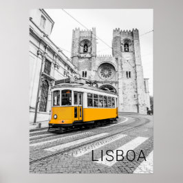 Poster Lisboa Retro Tram Portugal Vintage Streetcar