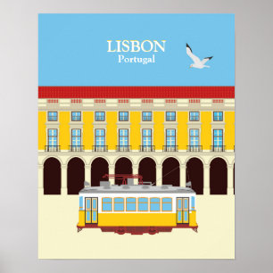 Poster Lisbon yellow tram vintage style