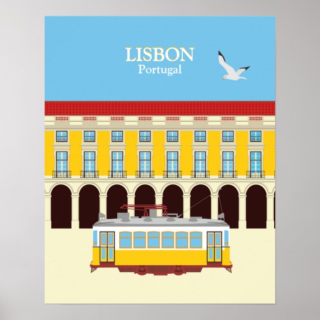 Poster Lisbon yellow tram vintage style (Frente)