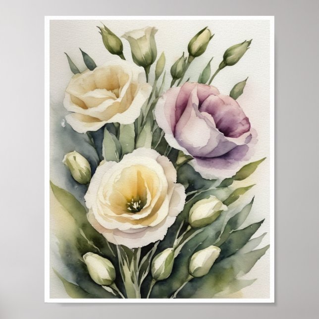 Poster Lisianthus Flowers Handmade Water Color (Frente)