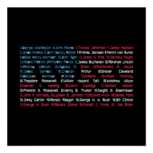 Pôster Lista 46 presidentes dos EUA que se divertem com o
