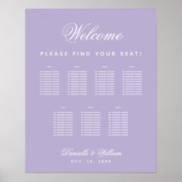Poster Lista de Assentos de Casamento Roxo Lavanda 7 Mesa