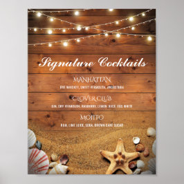 Poster Lista de Cocktail Rustic Starfish Beach Signature