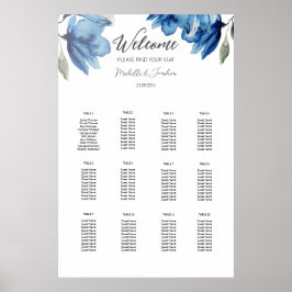 Poster Lista de Convidados Aquarela Azul Índigo Boho Eleg