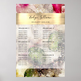 Poster Lista de Preços Aquarela Brilho Verde Rosa