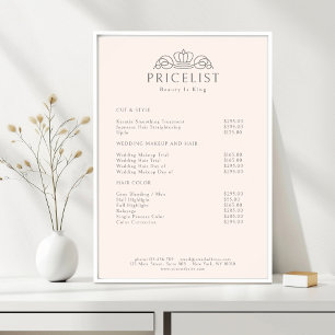 Poster Lista de Preços Blush Pink com Logotipo da Coroa E