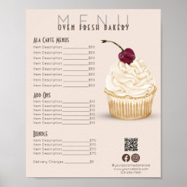 Poster Lista de Preços da Panela do Cupcake Cherry Blush