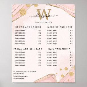 Poster Lista de Preços de Ágata Mármore Dourado Rosa Mono
