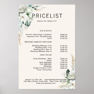Poster Lista de preços de flores brancas modernas e elega