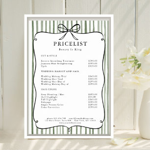 Poster Lista de Preços de Laço Vintage Verde Branco Listr