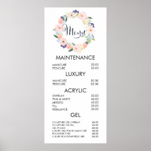 Poster Lista de Preços de Menu de Salão de Coroa Floral C