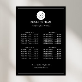 Poster Lista de Preços de Menu Moderno com Logotipo de Ne