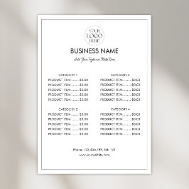 Poster Lista de Preços de Menu Moderno com Logotipo de Ne