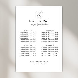 Poster Lista de Preços de Menu Moderno com Logotipo de Ne