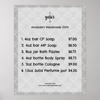 Poster Lista de Preços de Pequenas Empresas do Vintage Da