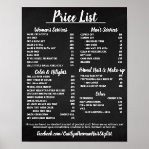 Poster Lista de Preços de Salão