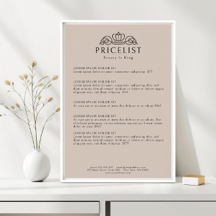 Poster Lista de Preços de Salão Bege Claro do Logotipo da