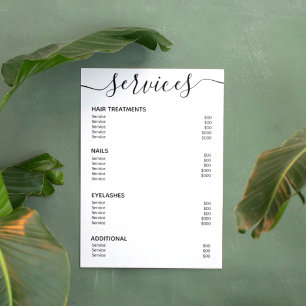 Poster Lista de Preços de Salão Branco Elegante Moderno M