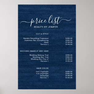 Poster lista de preços de salão de beleza moderno e elega