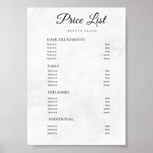 Poster Lista de Preços de Salão de Beleza Moderno e Elega