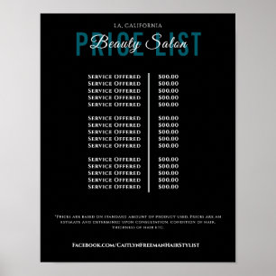 Poster Lista de Preços de Salão de Beleza Moderno e Elega