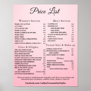 Poster Lista de Preços de Salão de Beleza Moderno e Elega