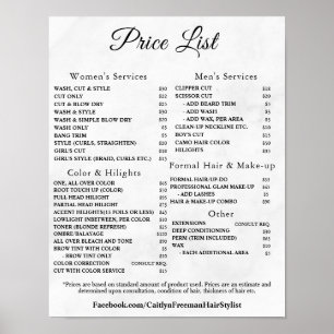 Poster Lista de Preços de Salão de Beleza Moderno e Elega