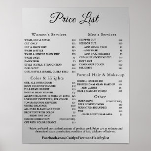 Poster Lista de Preços de Salão de Beleza Moderno e Elega