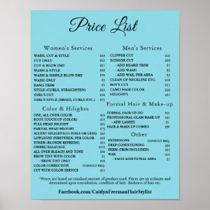 Poster Lista de Preços de Salão de Beleza Moderno e Elega