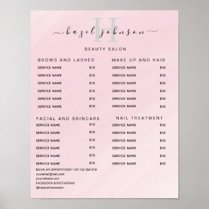Poster Lista de Preços de Salão de Beleza Moderno e Elega
