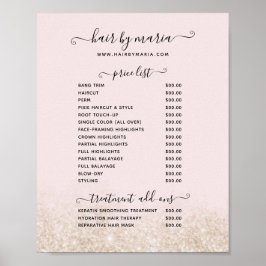Poster Lista de Preços de Salão de Cabelo Rosa Bege e Bri