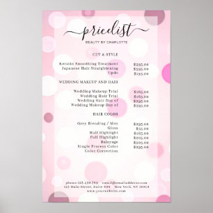 Poster Lista de Preços de Salão de Padrão de Pontos Rosa