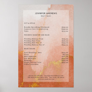 Poster Lista de Preços de Salão Dourado da Cor de Água Mo