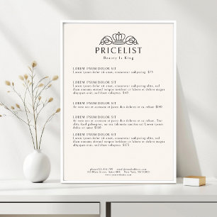 Poster Lista de Preços de Salão Elegant Crown Logo Bege