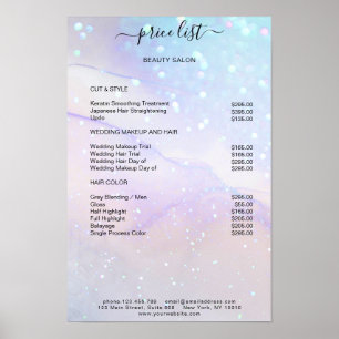 Poster Lista de Preços de Salão Glitter Mármore Azul Mode