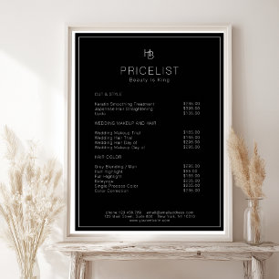 Poster Lista de Preços de Salão Minimalista Monograma Pre