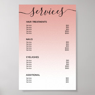 Poster Lista de Preços de Salão Rosa Dourado Blush Menu d
