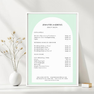 Poster Lista de Preços de Salão Verde com Arco Minimalist