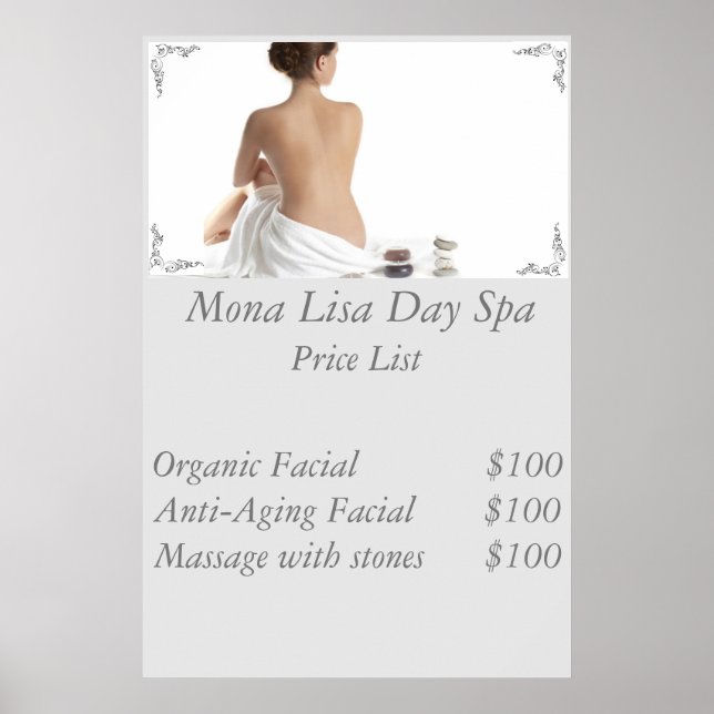 Poster Lista de preços de Spa (Frente)