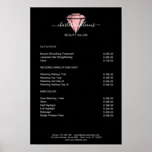 Poster Lista de Preços do Diamante do Rosegold Negro Mod