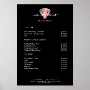 Poster Lista de Preços do Diamond do Rosegold Negro Moder