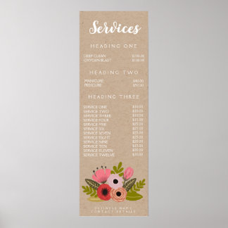 Poster Lista de Preços do Menu de Serviço de Negócios de