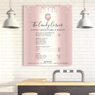 Poster Lista de Preços do Menu de Sobremesas com Gotas de