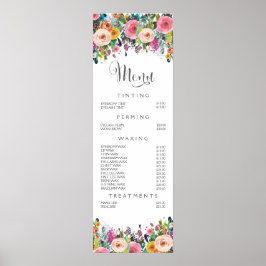 Poster Lista de Preços do Menu do Salão Floral Pintado em