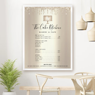 Poster Lista de Preços do Menu Glitter Drip da Padaria Go