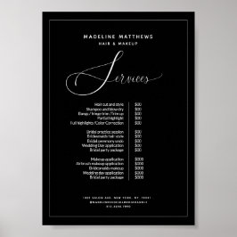 Poster Lista de Preços do Salão Branco Preto da Caligrafi