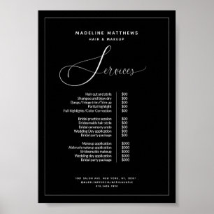 Poster Lista de Preços do Salão Branco Preto da Caligrafi