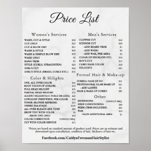 Poster Lista de Preços do Salão de Beleza Moderno e Elega