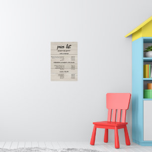 Poster Lista de Preços do Salão de Beleza Rustic Wood – T